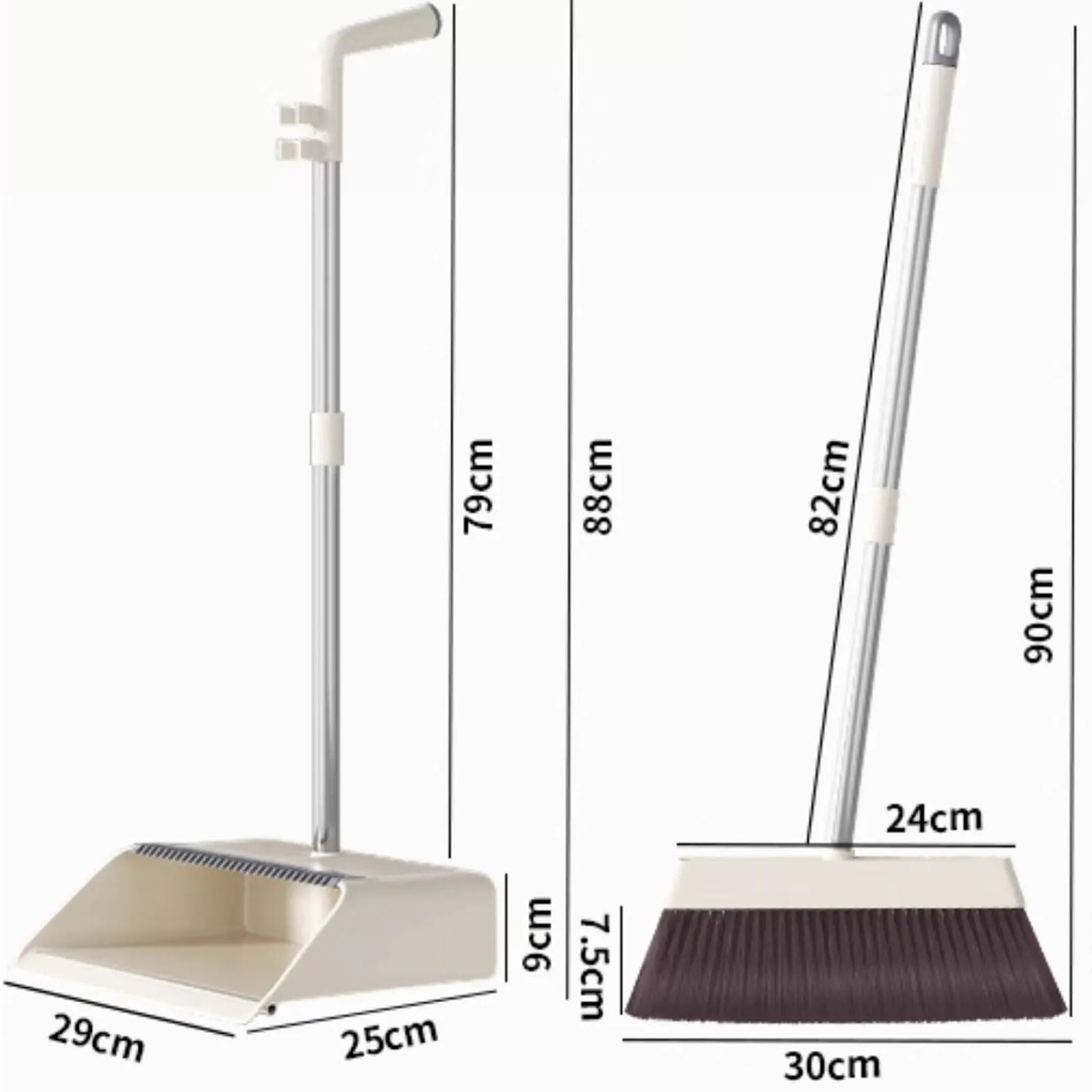 Set Combinato Scopa e Paletta per la casa, Scopa dal Design ad Angolo e Paletta per la Spazzatura Verticale con Denti a Pettine per la Sala, la Cucina, l'ingresso dell'ufficio,Bianca