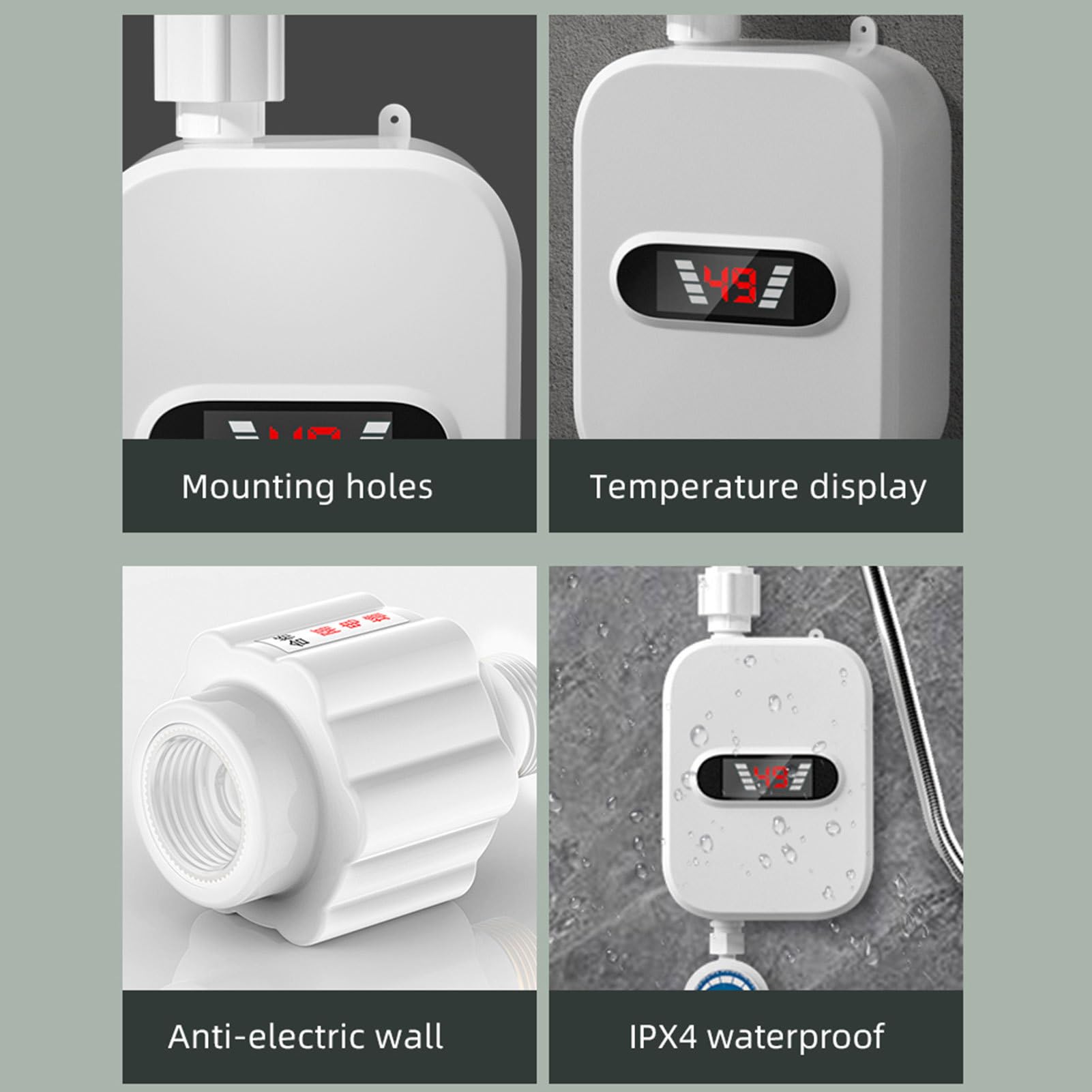 Doccia con riscaldamento istantaneo, scaldabagno elettrico istantaneo, scaldabagno senza serbatoio da 3,5 kW con display a LED, elettrico impermeabile per doccia con calore