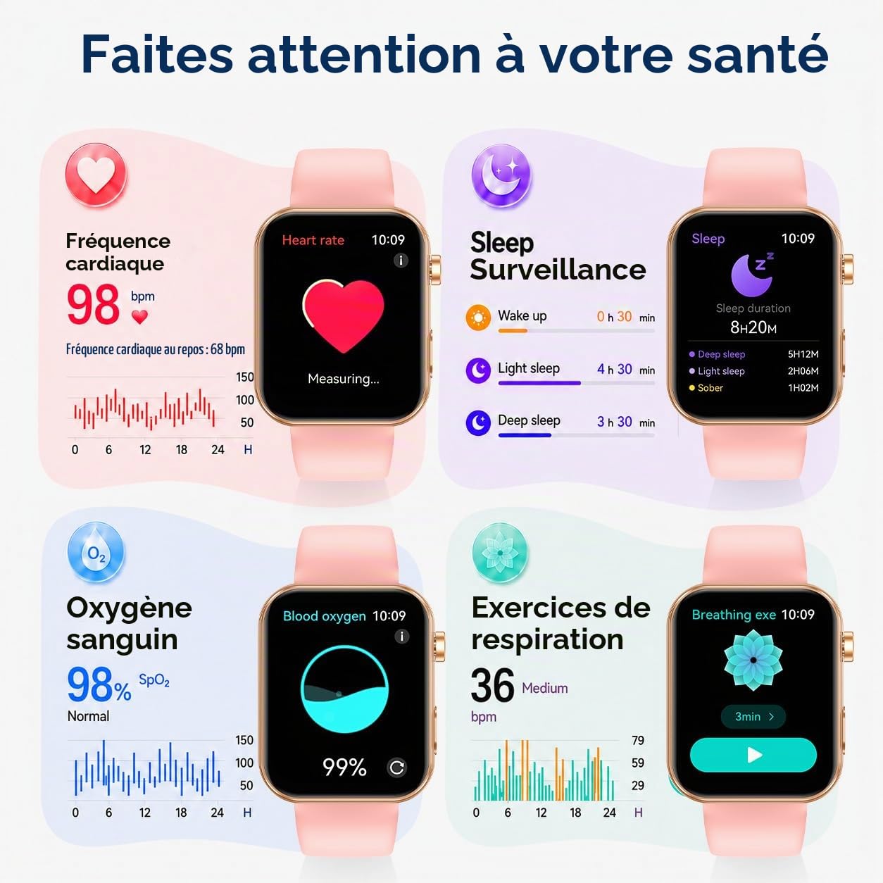 Montre connectée avec Femme Homme Smartwatch: 1.91" HD Écran avec Prendre une Photo Enregistrement Vidéo Appel Bluetooth Cardiofréquencemètre SpO2 Sommeil Moniteur 256MB RAM Compatible Android et iOS