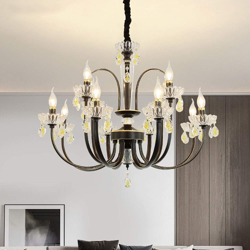 Während Lighting,E14 Amerikaner Prägnant Eisenkunst Kronleuchter Beleuchtung,Wohnzimmer Esszimmer Schlafzimmer Kleidung Store Licht,Kreativ Kerze Kristall Kronleuchter Lichter-Schwarzes gold 10 kopf