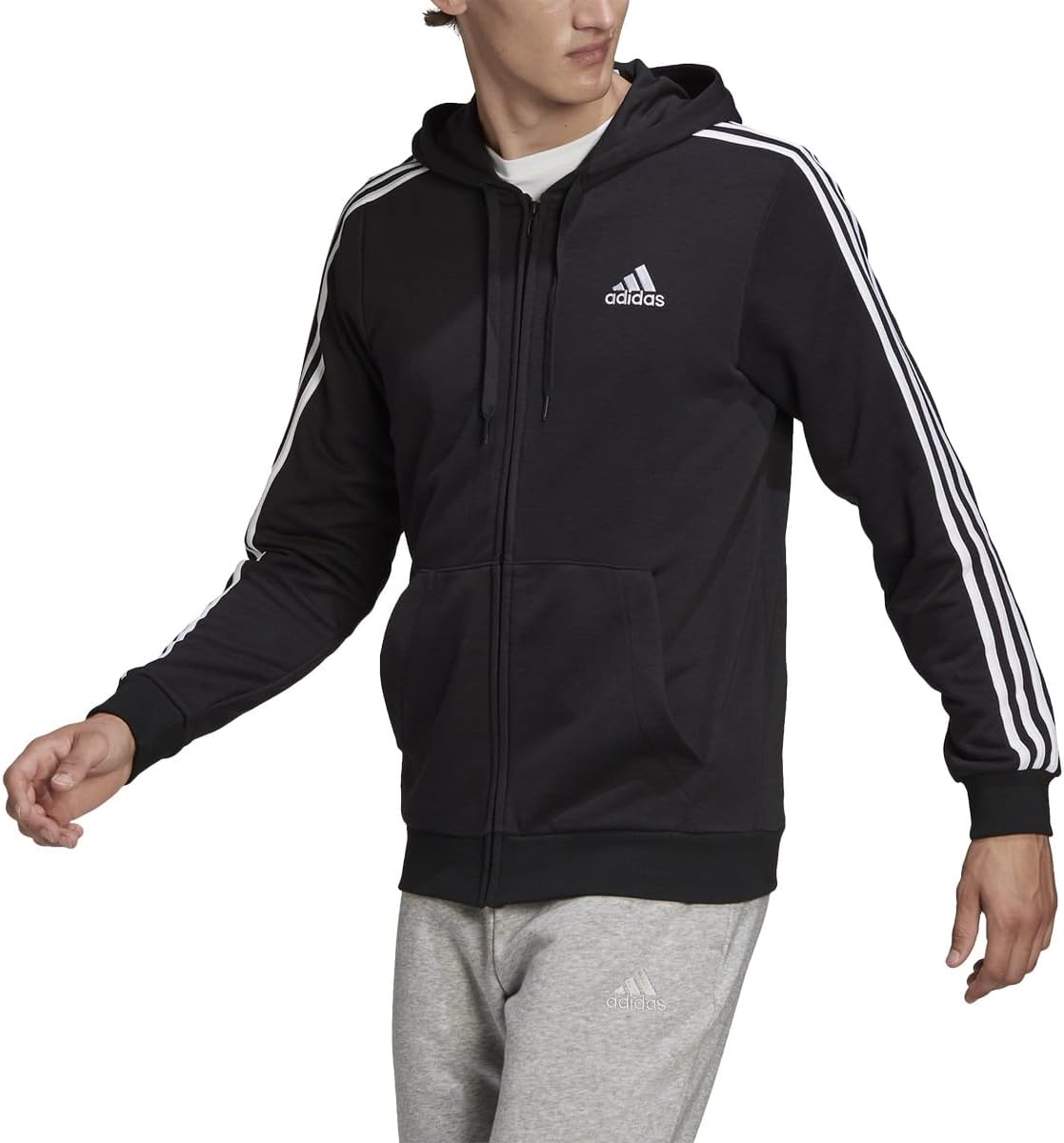 adidas mens Essentials French Terry 3-stripes Full-zip Hoodie