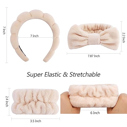 Miniatura 7 de VELSCRUN Paquete de 6 diademas de spa, diadema de maquillaje, diadema de lavado facial, diademas para el cuidado de la piel, banda de esponja