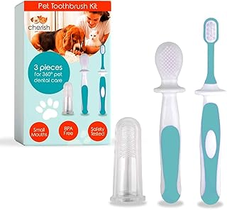 3 Piece Dog Toothbrush Kit - Dog Finger Toothbrush, Double-Sided Toothbrush, and Small Doggie Toothbrush - Freshen Breath & Remove Plaque Build-Up with this Cat Toothbrush and Puppy Toothbrush Set