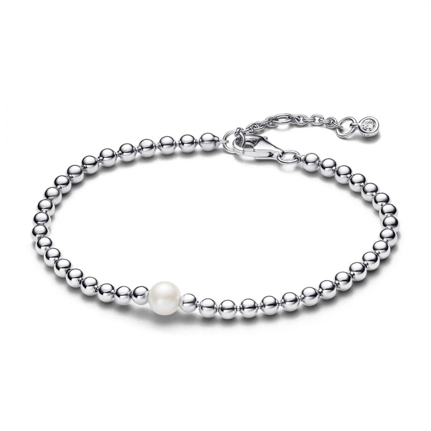 Pandora Timeless Perlen-Armband, Sterlingsilber, mit weißer, behandelter Süßwasserzuchtperle und klarem Cubic Zirkonia