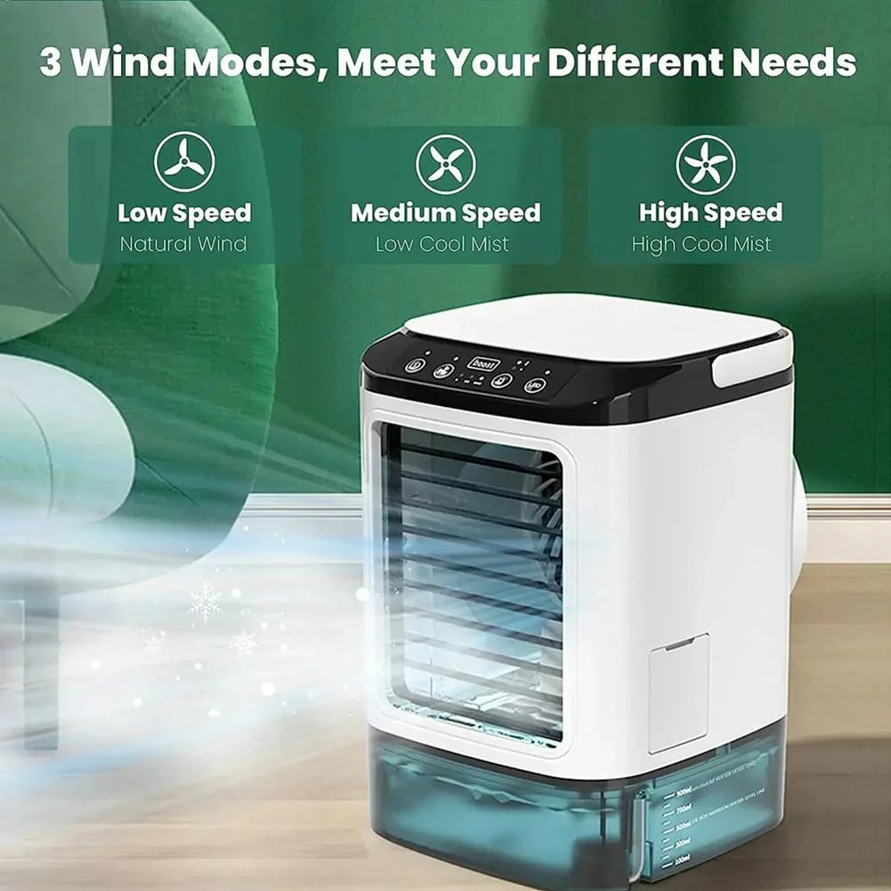 Glacivyex Przenośna chłodnica powietrza, nawilżacz 900 ml z 3 prędkościami wiatru, podwójne tryby mgły i światło nocne LED, cichy wentylator USB do chłodzenia biurkiem w sypialni