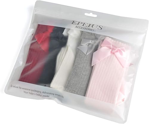 Miniatura 5 de Epeius - Calcetines altos de algodón para bebés y niñas, de uniforme, calcetas con vuelos (Paquete de 3 o 5)