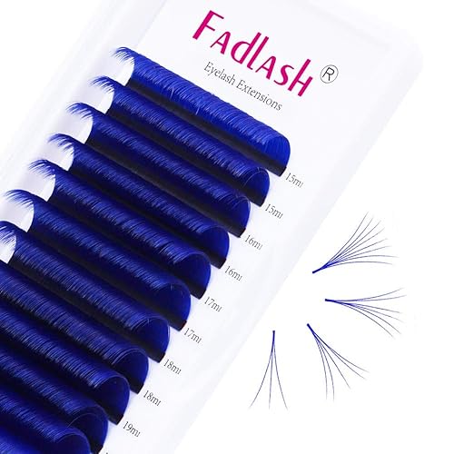 FADLASH - Extensiones de pestañas de volumen, rizo D de 0.003in, bandeja mixta, pestañas Easy Fan de 0.003in, color azul, extensiones de pestañas