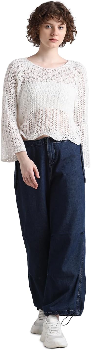 ONLYWomen's Cotton Blend Boat Neck Pullover Sweater (15233173-Cloud Dancer_Cloud L)