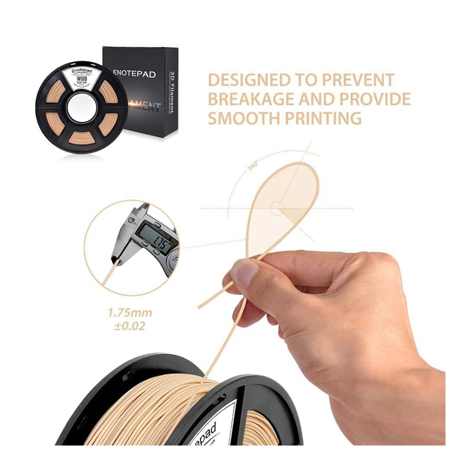 3D Drucker Filament, HOLZ 1 kg PLA-Filament, 1,75 mm, keine Blasen, keine Knoten, biologisch abbaubarer Druck, Ornament, Baum, Kunstwerk, Holz, realistisch