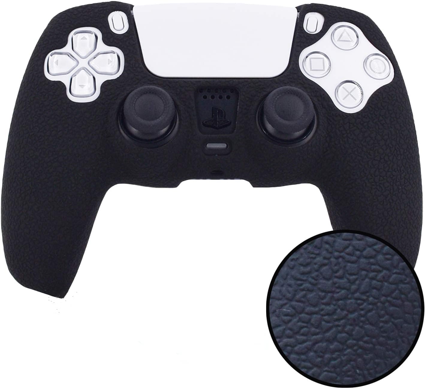 eWINNER Leather Texture Soft Silicone Protection Case Cover Electronic game Machine Accessories compatible with SONY PlayStation 5 PS5 Wireless Controller for Dual Sense (Black)