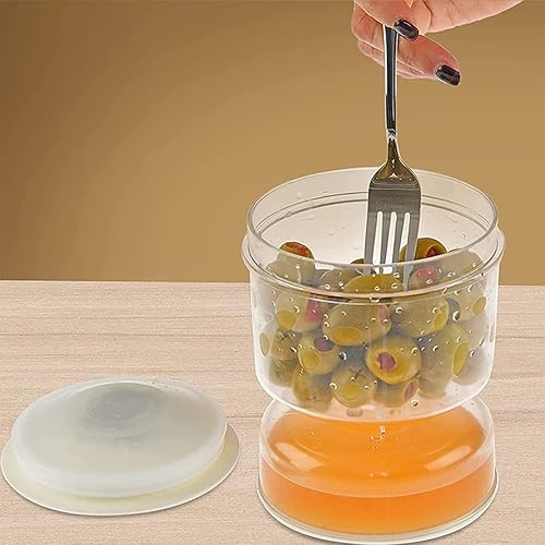 Miniatura 3 de Tarro de reloj de arena para pepinillos y aceitunas, frasco abatible para pepinillos separado de húmedo y seco, tarro de pepinillos con colador,