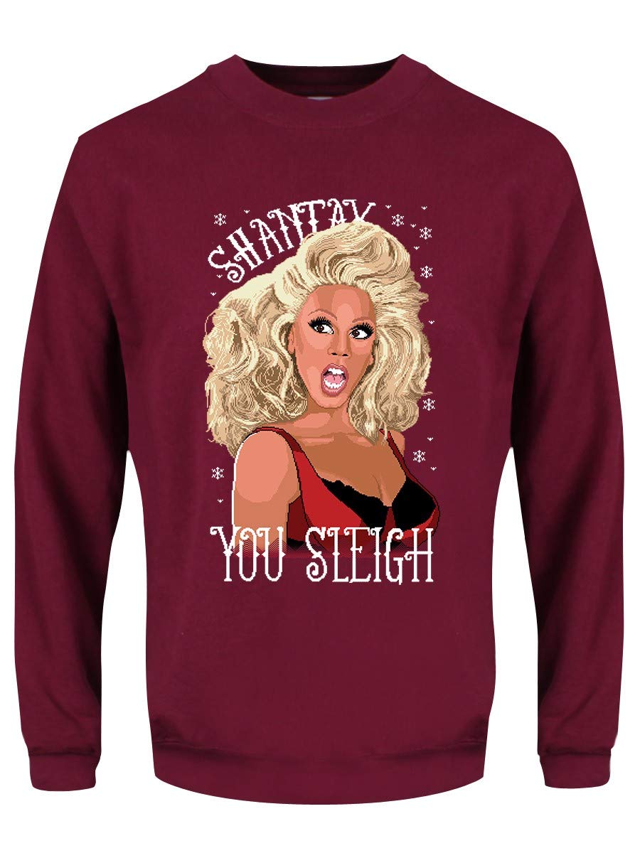 Grindstore Men's Burgundy Shantay You Sleigh Drag Queen Christmas Jumper Sweater