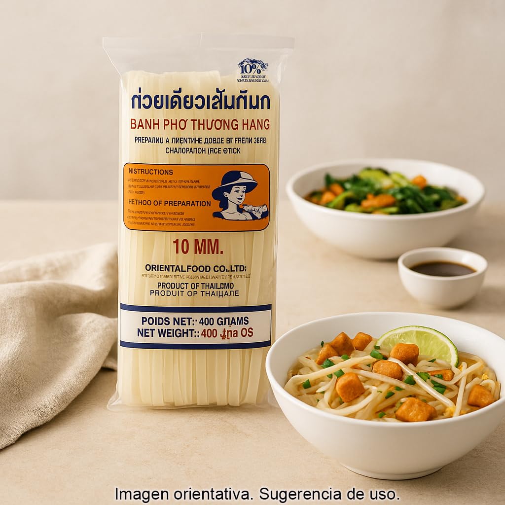 Fideos de arroz anchos 10 mm 400 g para Pad Thai, wok y sopas