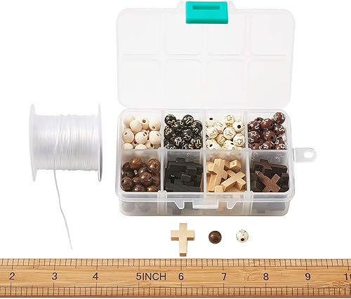 Miniatura 8 de KISSITTY Kit de rosario para hacer rosario, cuentas de rosario de cruz de 0.315 in, cuentas redondas de madera de Pascua, cuentas espaciadoras de