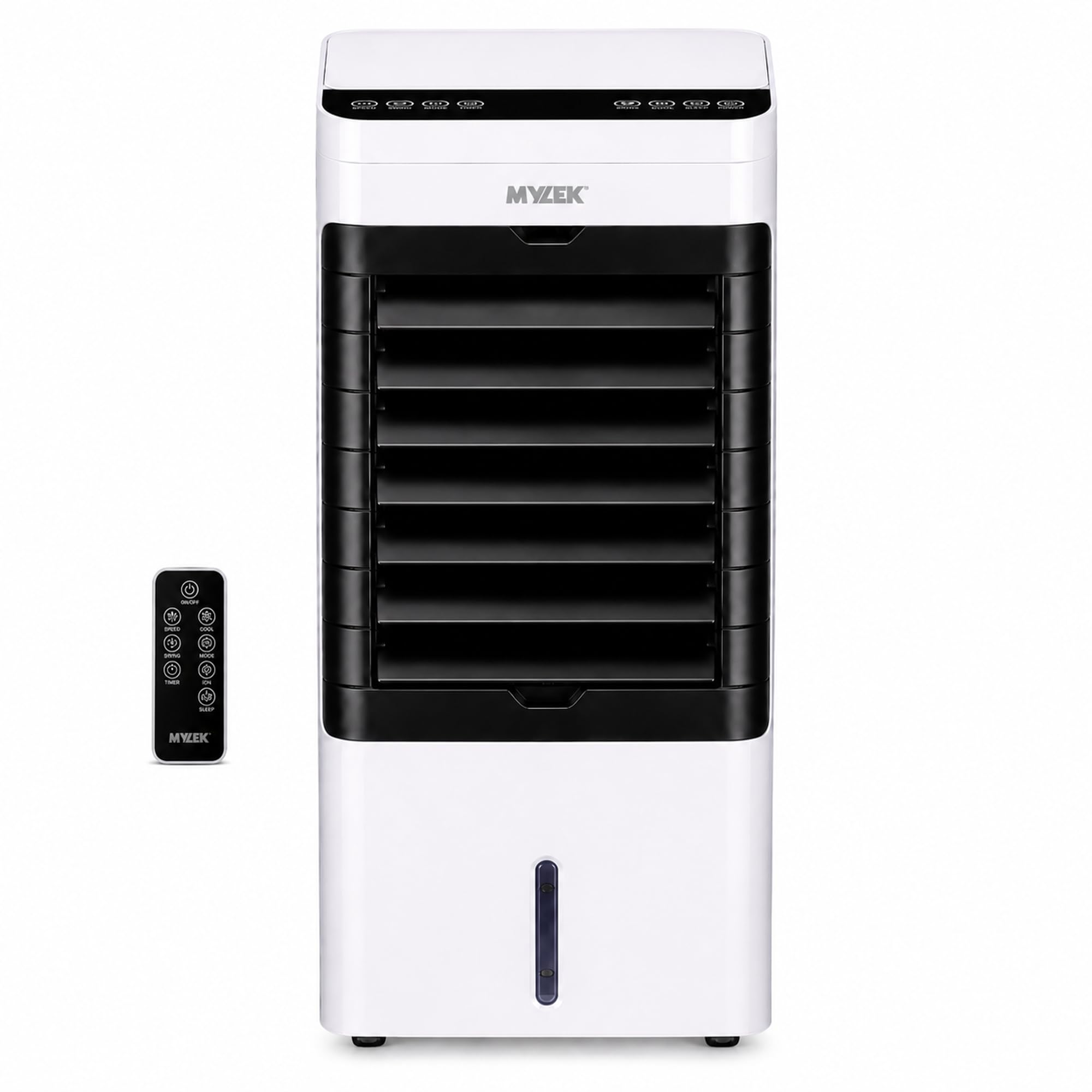 Mylek White Air Cooler Fan 6L, Portable Mobile Cooling Purifier & Humidifier 75W 3 Speeds, 3 Modes, Remote, Oscillation, Night Light Off Option, 12H Timer, 4 Ice Packs (White) (My850r)
