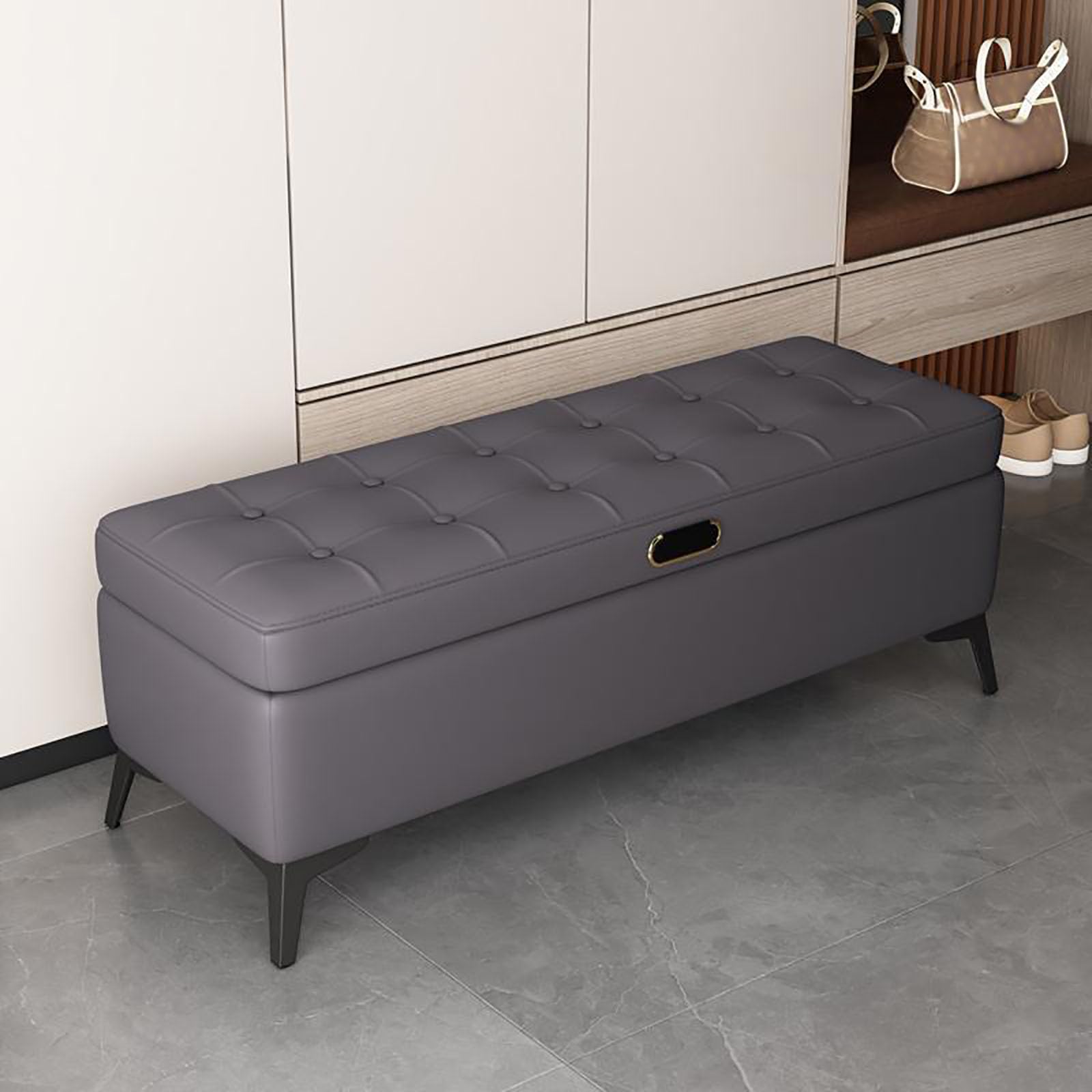 MSHGSKU Modern Upholstered Storage Bench for Bedroom & Hallway Wooden Frame Shoe Rack Ottoman Synthetic Leather Foot Rest Stylish End of Bed Furniture (80x40x40CM Dark Gray)