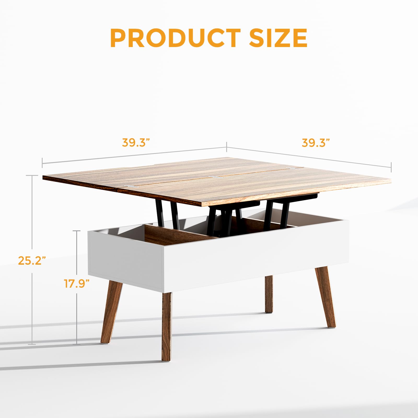 Bidiso Lift Top Coffee Table - Ten Minute Install Center Table with Hidden Storage, Rising Tabletop for Living Room, Rustic Brown