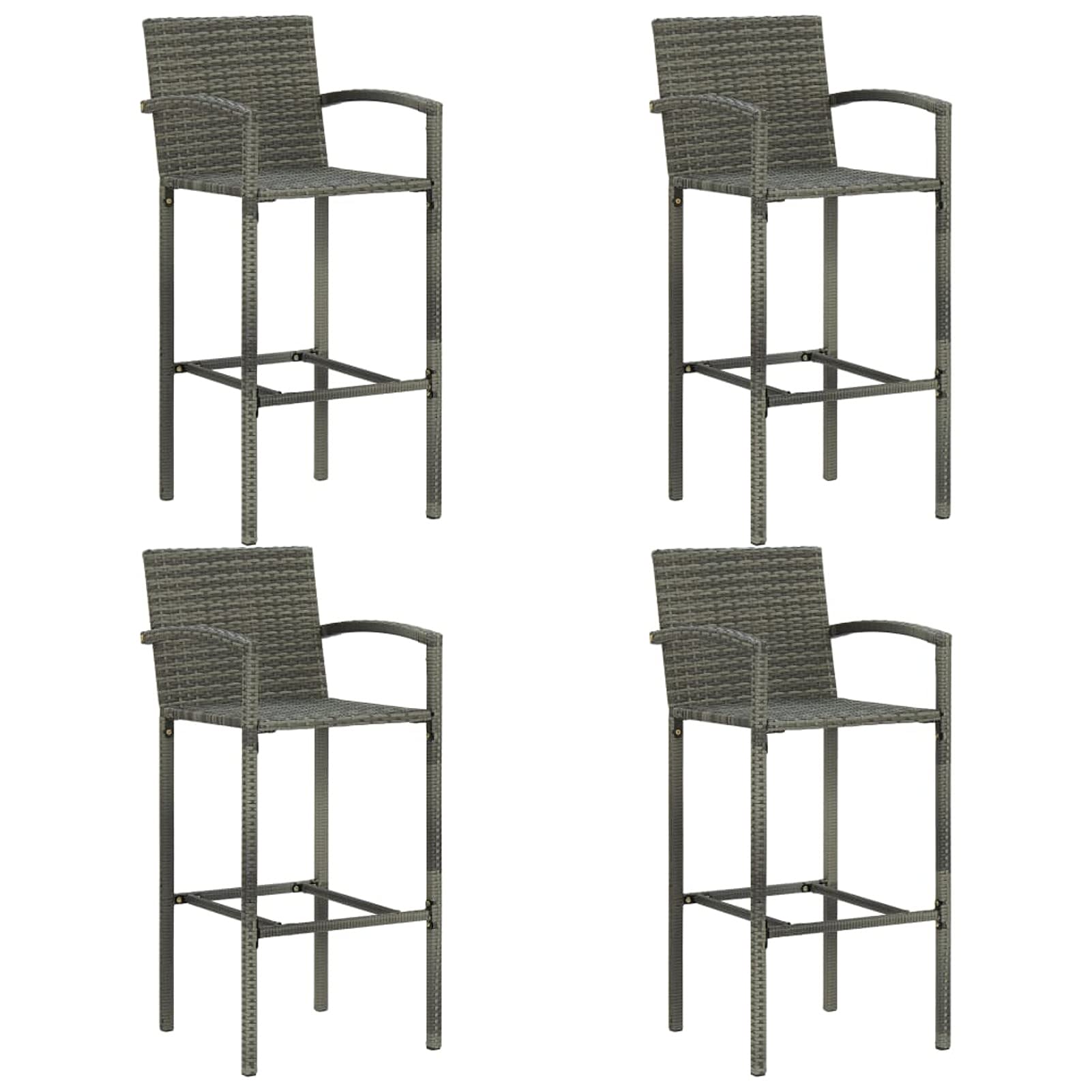 Tidyard Set Bar da Giardino 3/5/7 pz in Acciaio e Polyrattan, Tavolo e Sedie da Bar Alti da Giardino in Polyrattan Acciaio, Tavolo Vetro e 2/4/6 Sedie con Braccioli per Esterno