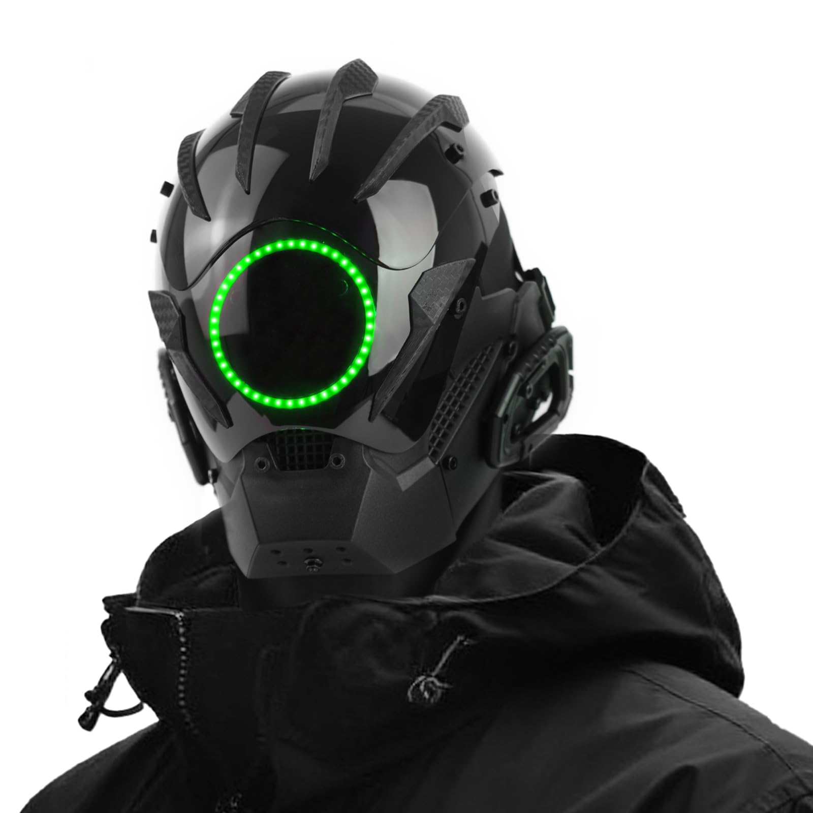 Maschera punk a LED da uomo, con cinturino regolabile, fosforescente, semi-casco, per DJ e rave, per feste, festival e cosplay