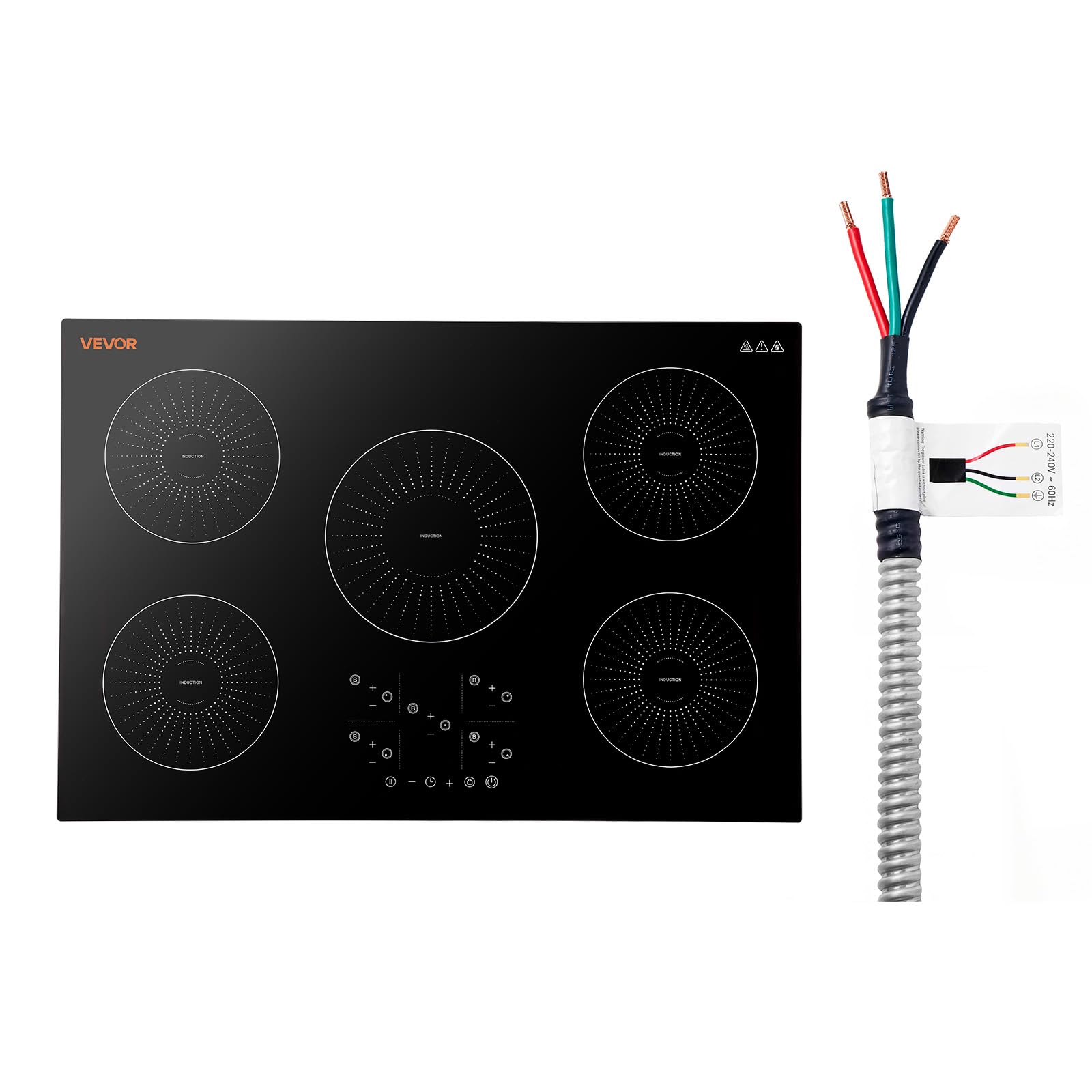 VEVOR Induction Cooktop 30In 5 Burners, Built-in Magnetic Stove, Induction Stove, Touch Control, 9 Power Levels, Ceramic Glass, Child Lock, 9200W, 220V