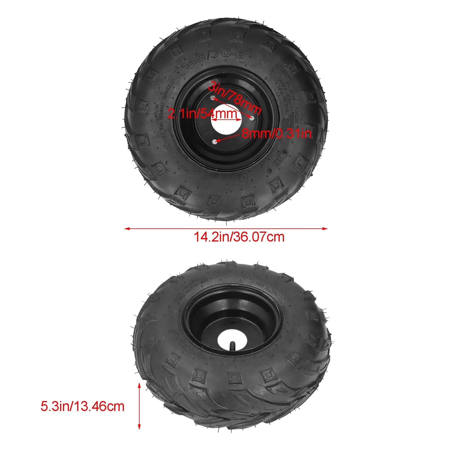 Headerbs Pneu sans Chambre à Air pour VTT, Pneu sans Chambre à Air 145/70-6 Go Kart avec Jante en Caoutchouc de 6 Pouces Universel pour Go Kart UTV Quad Bike 4 Roues