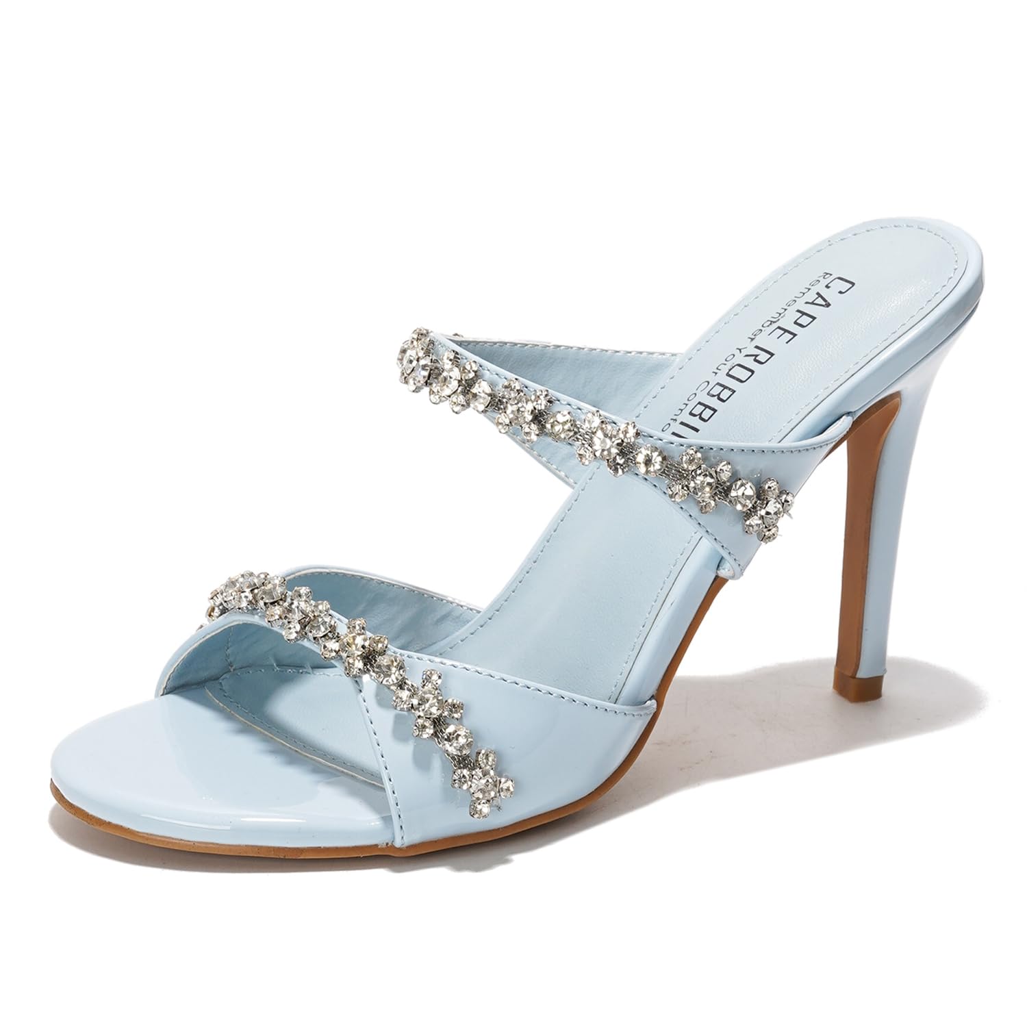 Cape Robbin Women's Slip-On Heeled Sandals with Rhinestone - 4 Inch Stiletto Heels Round Toe - Dressy Sexy High Heels for Women - Sparkly Mules