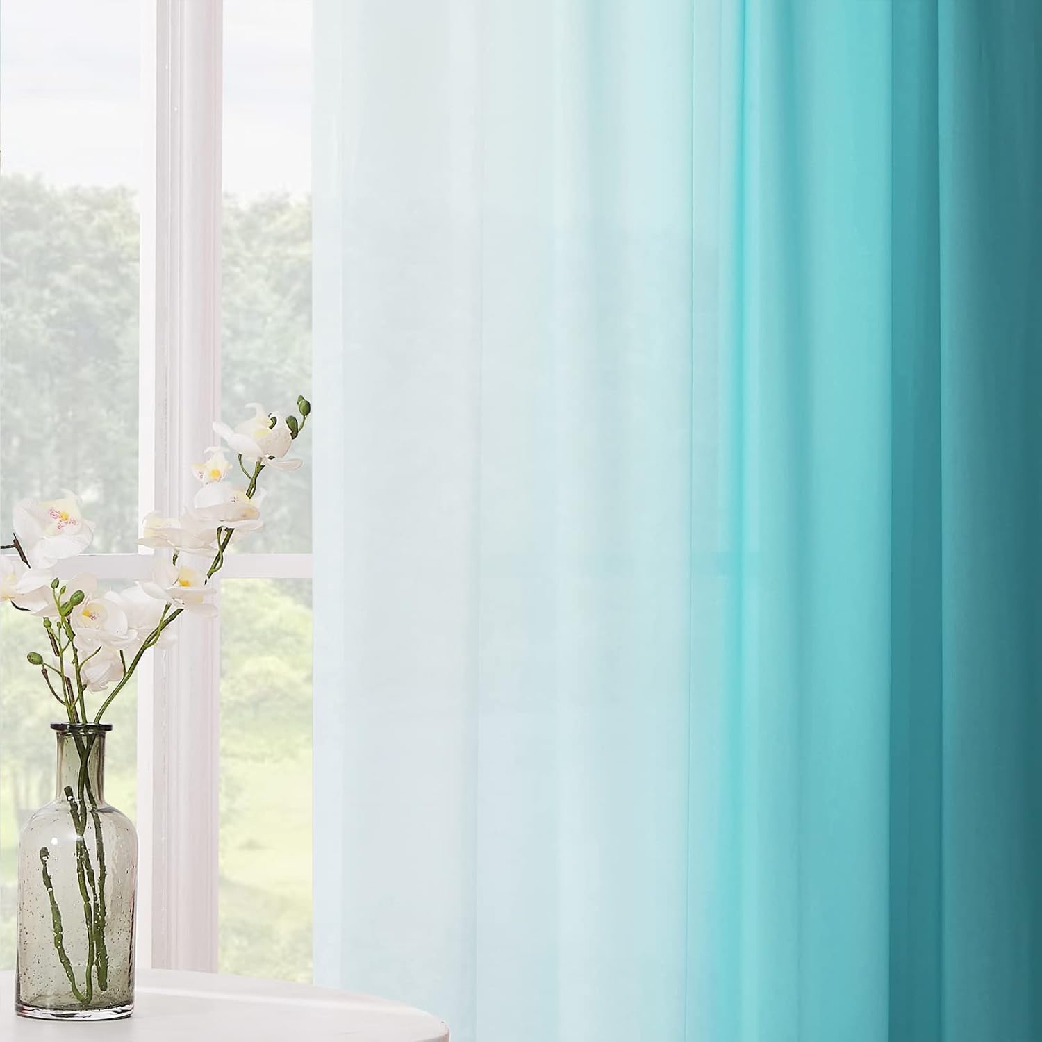 Melodieux Tende Tasparente Ombre Tende per Interni 2 Pezzi, 140x260cm Blu/Bianco