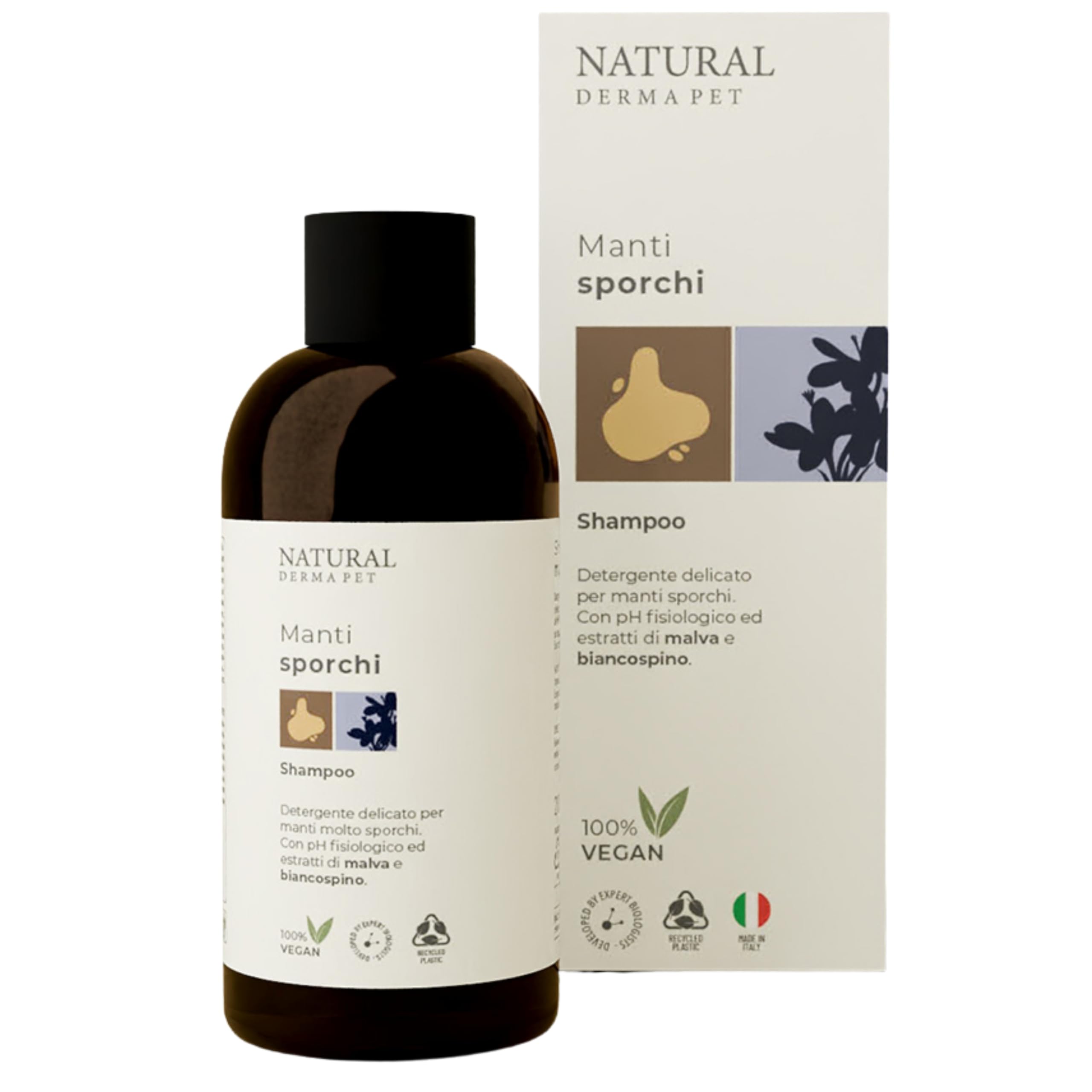 Natural Derma Pet Shampoo per Cani Manti Sporchi – Detergente Delicato con Estratti di Malva e Biancospino, Ideale per Pelo Unto e Molto Sporco – 200 ml – Made in Italy – 100% Vegan