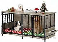 Vista 8 de Mueble de jaula para perros grandes de 88.6 pulgadas, perrera de madera con cuencos y 3 puertas, mueble de jaula doble soporte para TV para perros