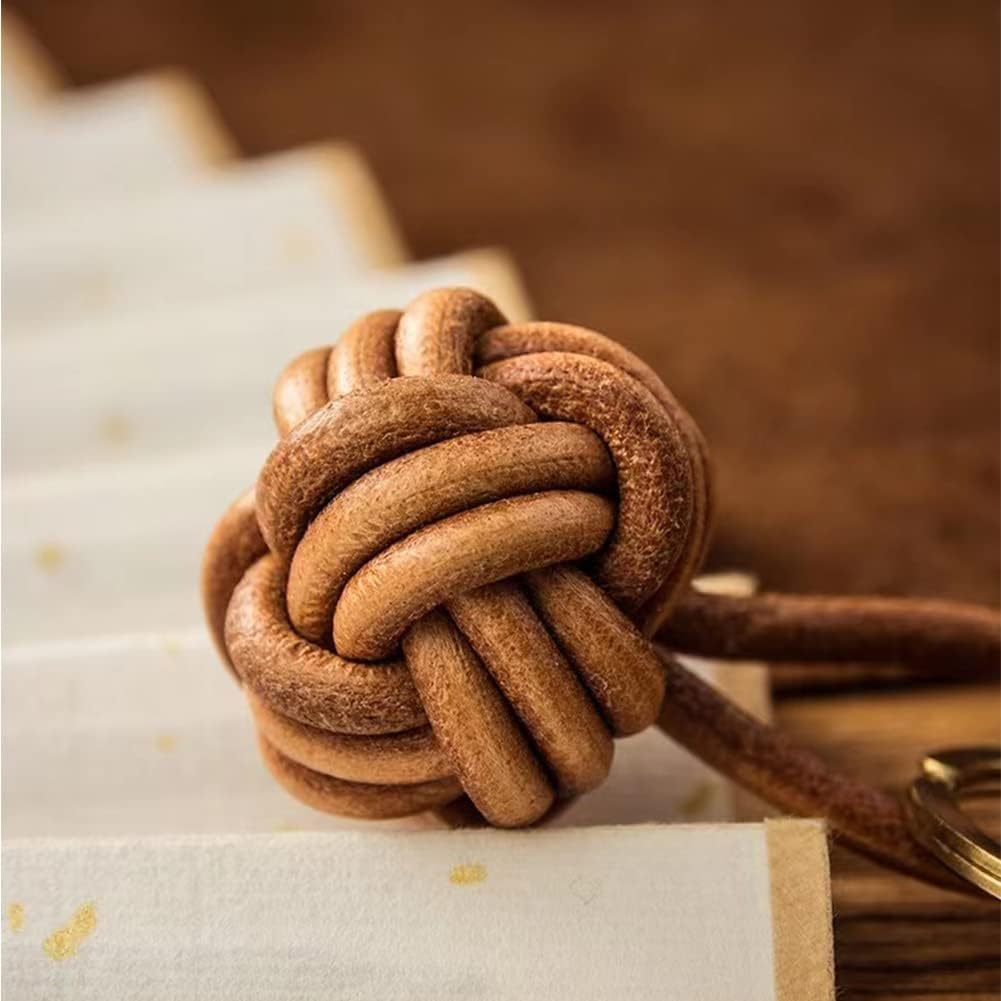 Leather Tassel KeyChain Hand Woven ball Braided leather rope Fob Charm，Personalized Key Holder Charm Pendant，Brass key ring. - Image 6