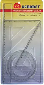 Conjunto para Desenho, Acrimet, 562.0, Régua de 30cm + Transferidor 360° + Esquadro Isósceles 45° de 21cm + Esquadro Escaleno 60° de 21cm, Multicor