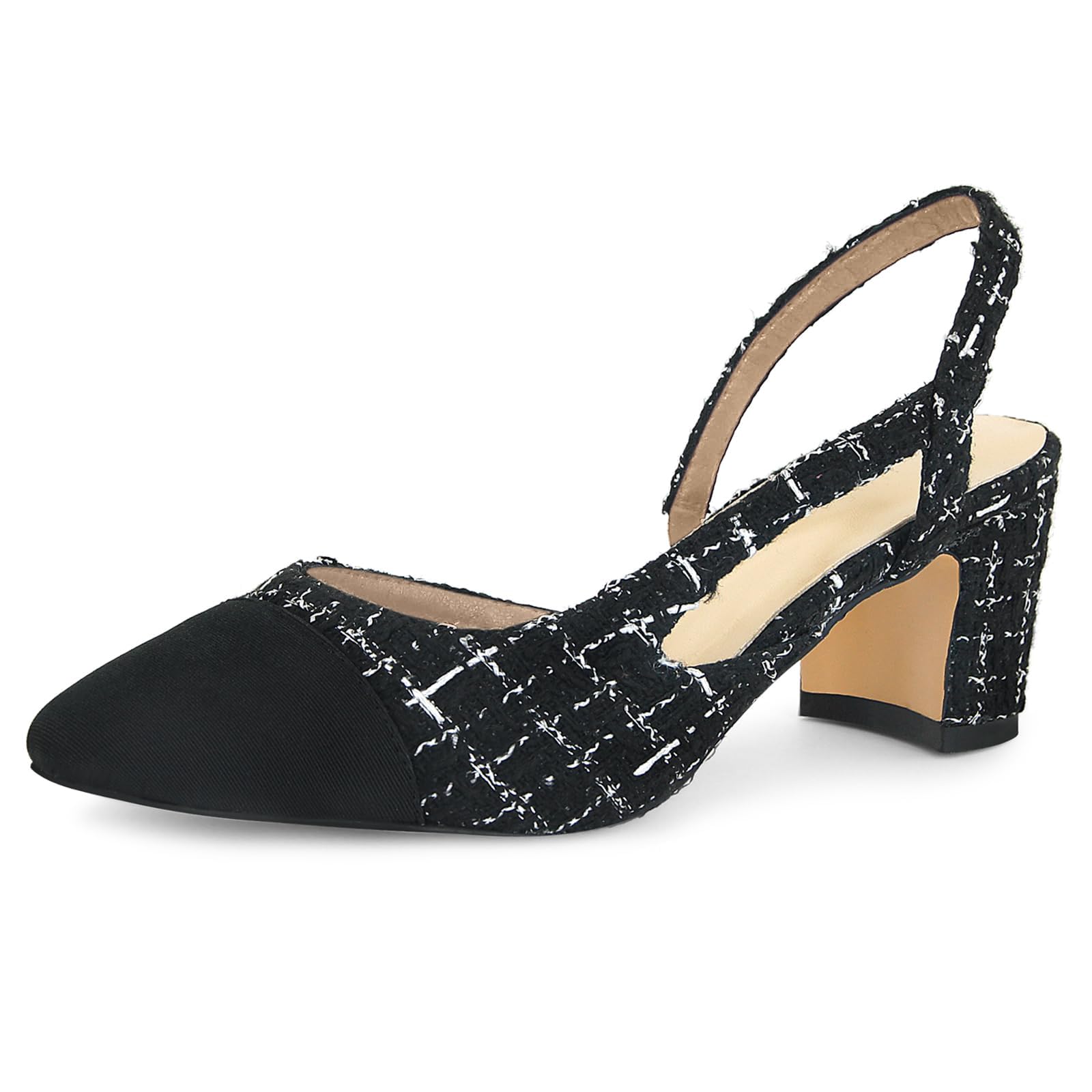 MICIFA Slingback Heels for women，Round Toe Chunky Heeled Pumps Ankle Strap Fashion Splicing Dress Shoes
