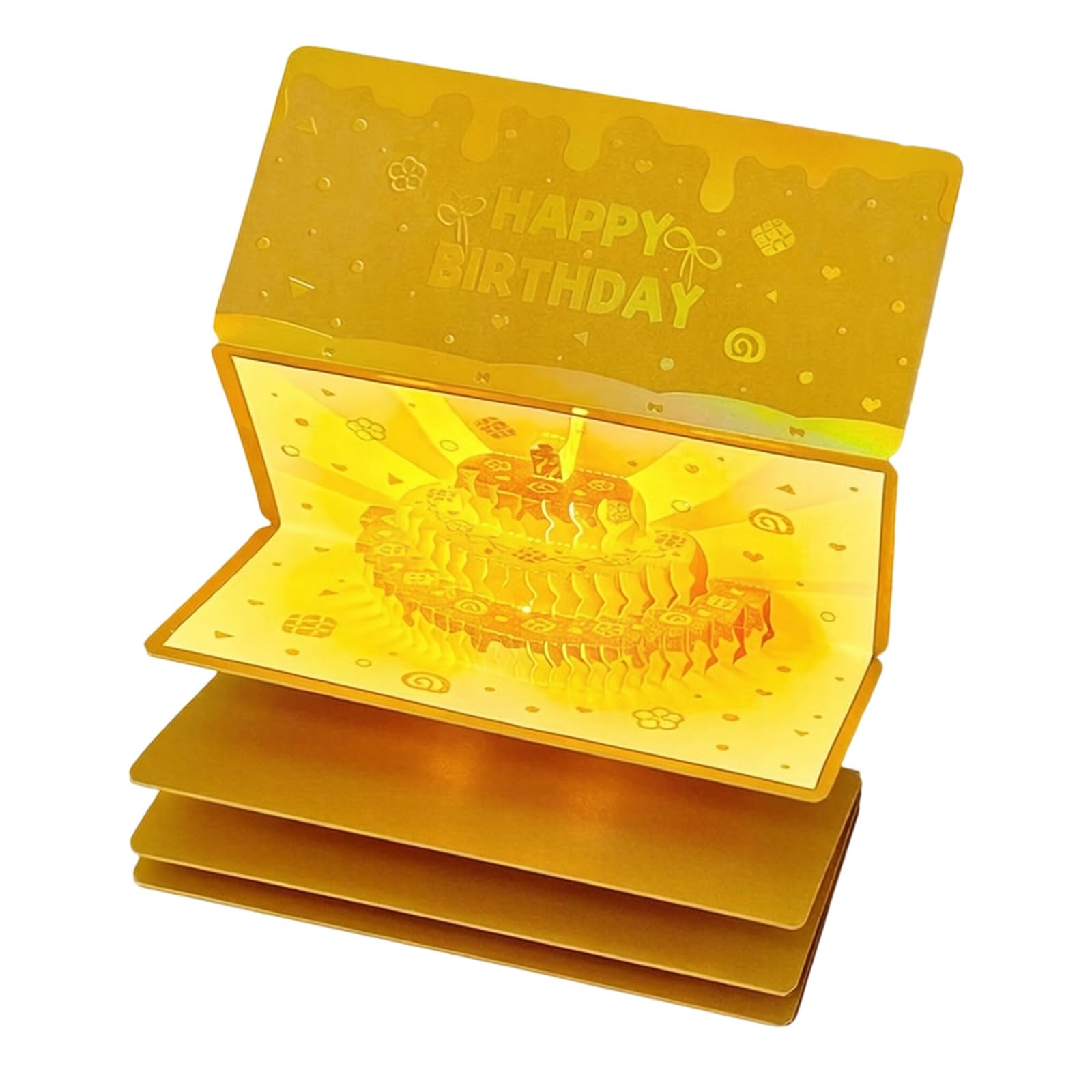 JSGHGDF Festives 3D Popup Golden Cake Theme Greeting Card with Music and Glowing Light Red Envelope for Birthdays Birthday Party Bonuses
