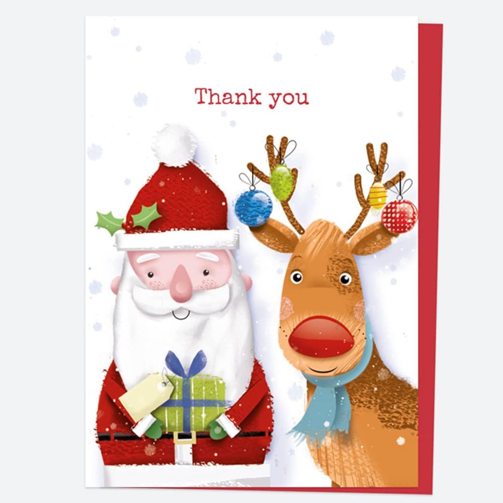 Christmas Thank You Open Out Cards Santa & Rudolph Fun Gifts Pack