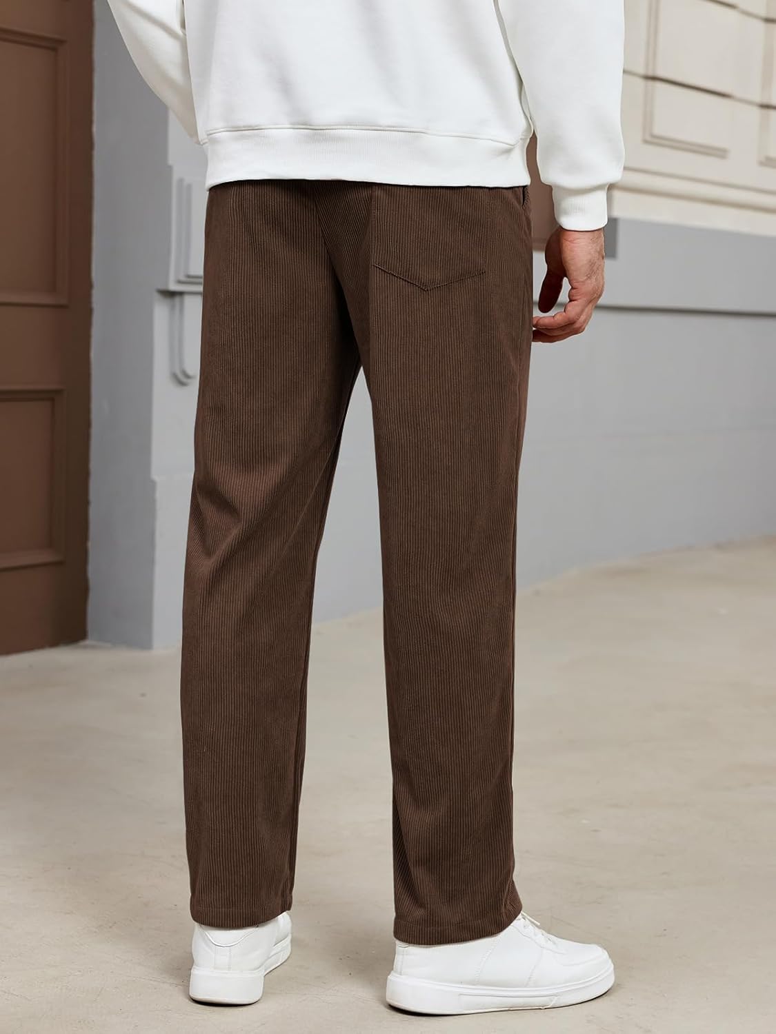 Suwangi Men’s Corduroy Casual Pants Drawstring Elastic Waist Stretch Sweatpants Straight Leg Trouser with Pockets Relaxed Fit - Image 3