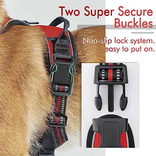 Rabbitgoo Dog Harness, No-Pull Pet Harness With 2 Leash Clips, Adjustable Soft Padded Dog Vest, Reflective No-Choke Pet Oxford Vest With Easy Control Handle For Large Dogs, Red, L #TOP6
