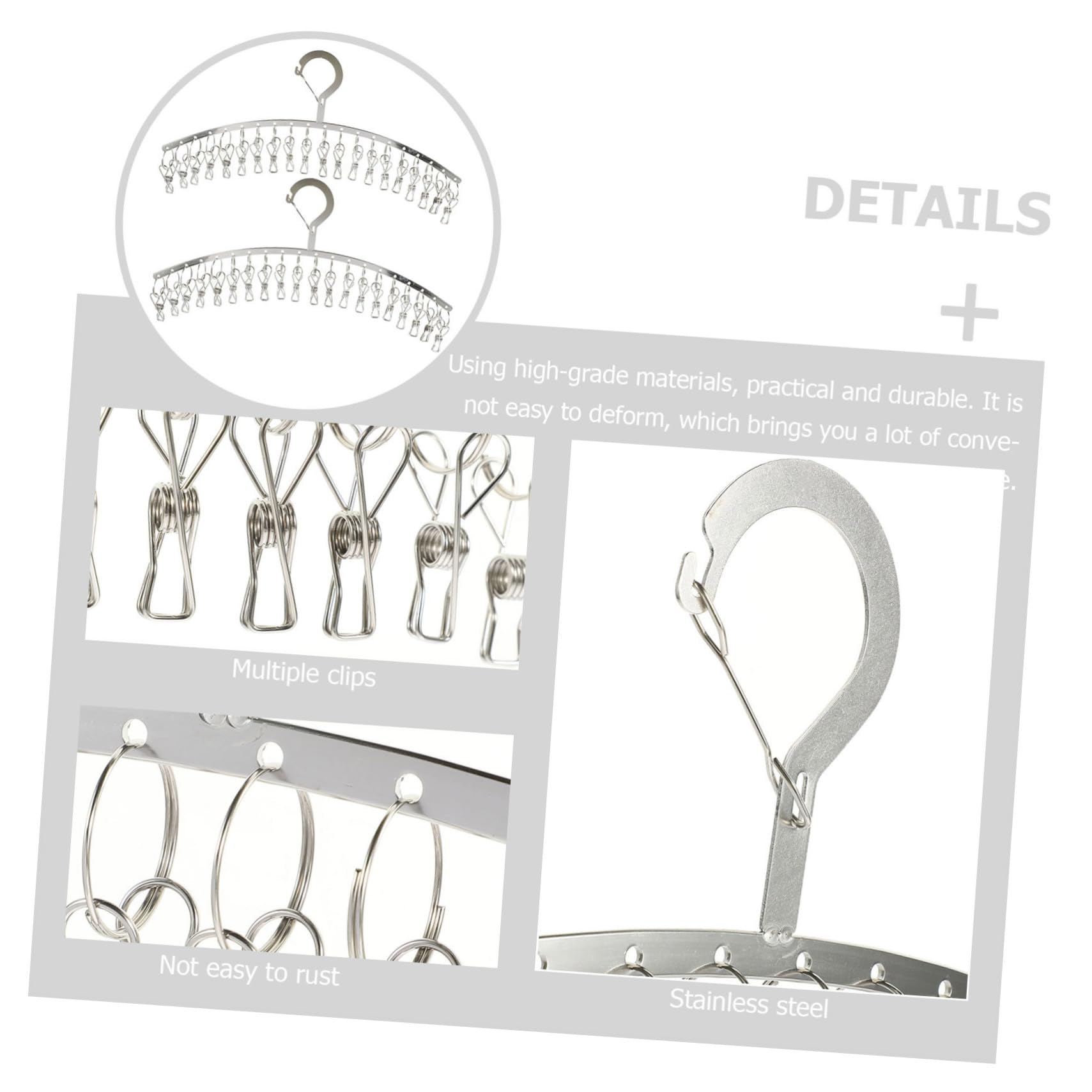Stendibiancheria 2 Pezzi Argento in Acciaio Inossidabile 20 Clip Resistenti, Multiuso per Reggiseni e Asciugamani per Uso Domestico Esterno