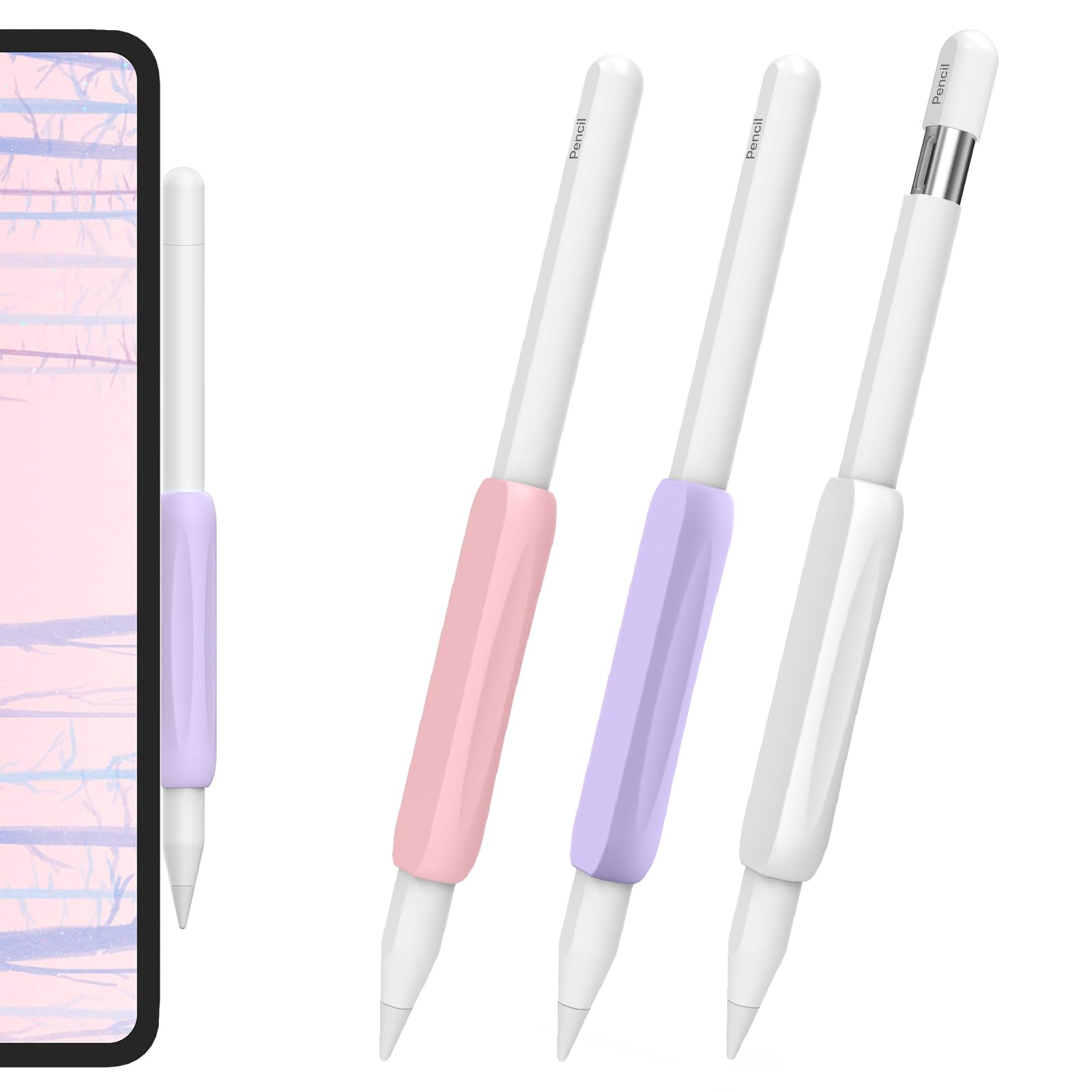AhaStyle 3 Pack Silicone Grips for Apple Pencil Pro, Apple Pencil (USB-C) and Apple Pencil 2nd Generation Holders Ergonomic Design Grip Protective
