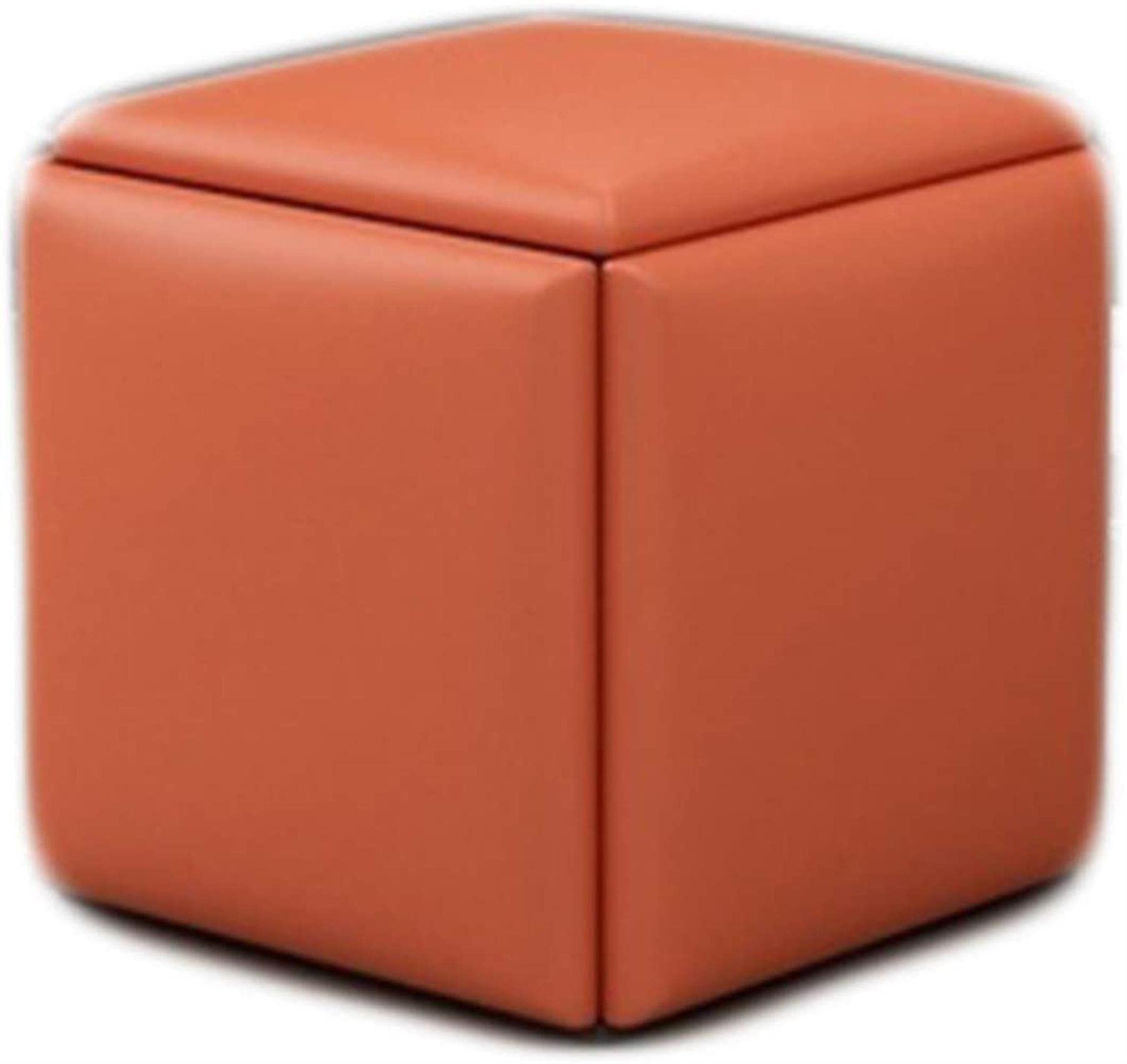 Repose-Pieds Ottoman en Cuir carré orange, tabouret de salon grand cube multifonctionnel