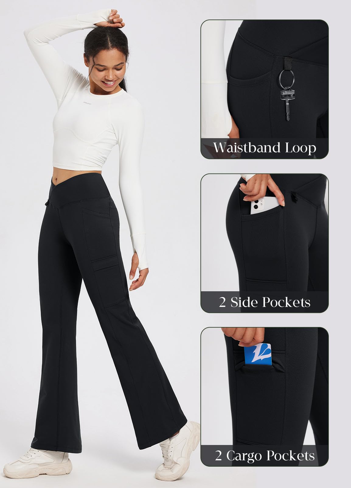 BALEAF Pantaloni da trekking da donna, impermeabili, antivento, termici, con tasche, primavera, autunno, XS-3XL