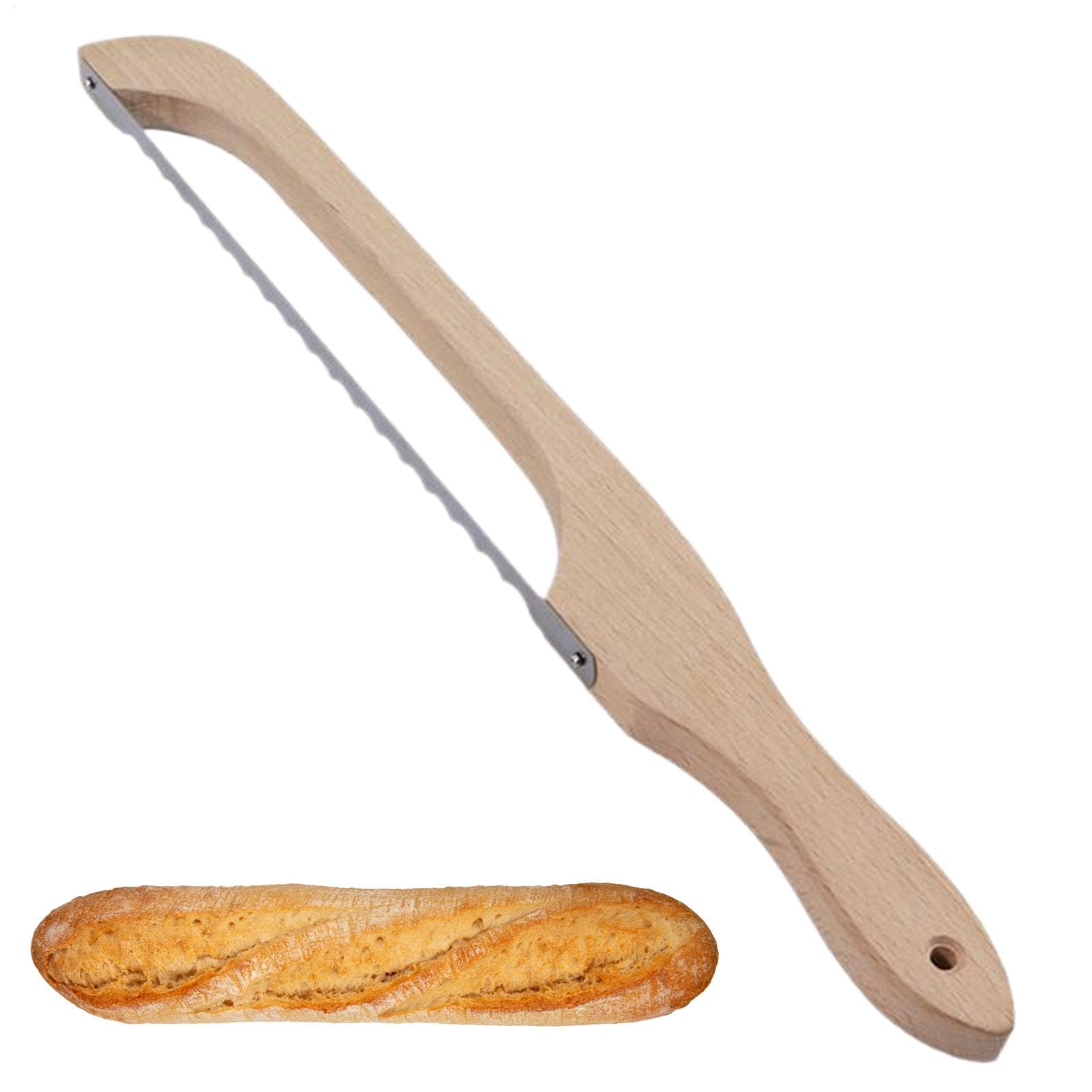 Bread Cutter for Slicing, Wooden Bread Bow Cutter - Serrated Bread Saw Dough Cutter | Stainless Steel Cutting Tools Bakery Supplies, Fiddlebow Baking Tools for Homemade Bagels, Baguette