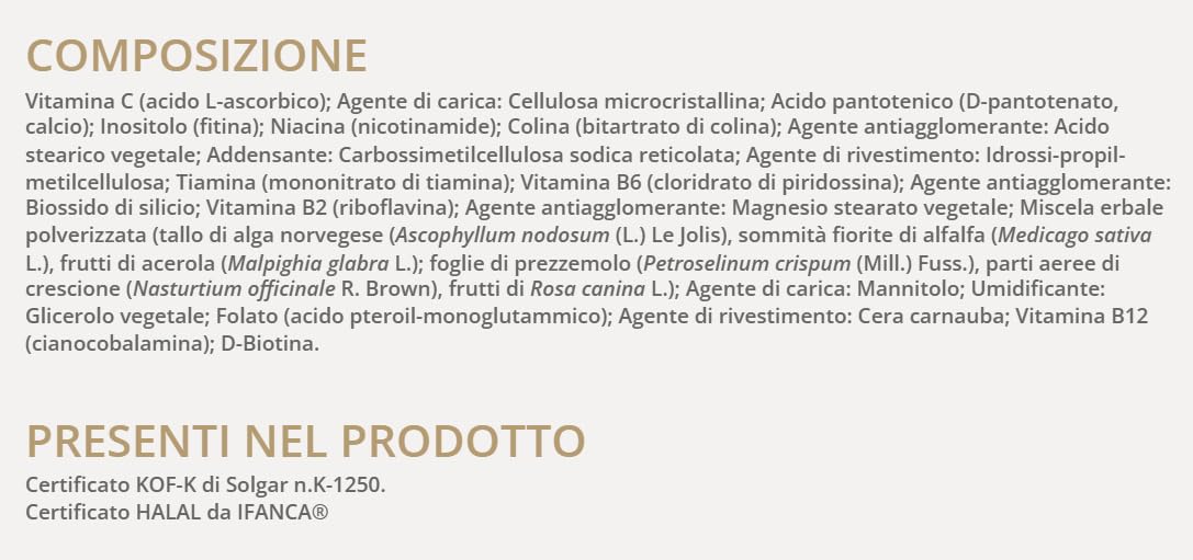 Solgar GOLDEN CRIN B+C, 100 tavolette – complesso Vitamine B+C per periodi di stress – capelli e vitalità