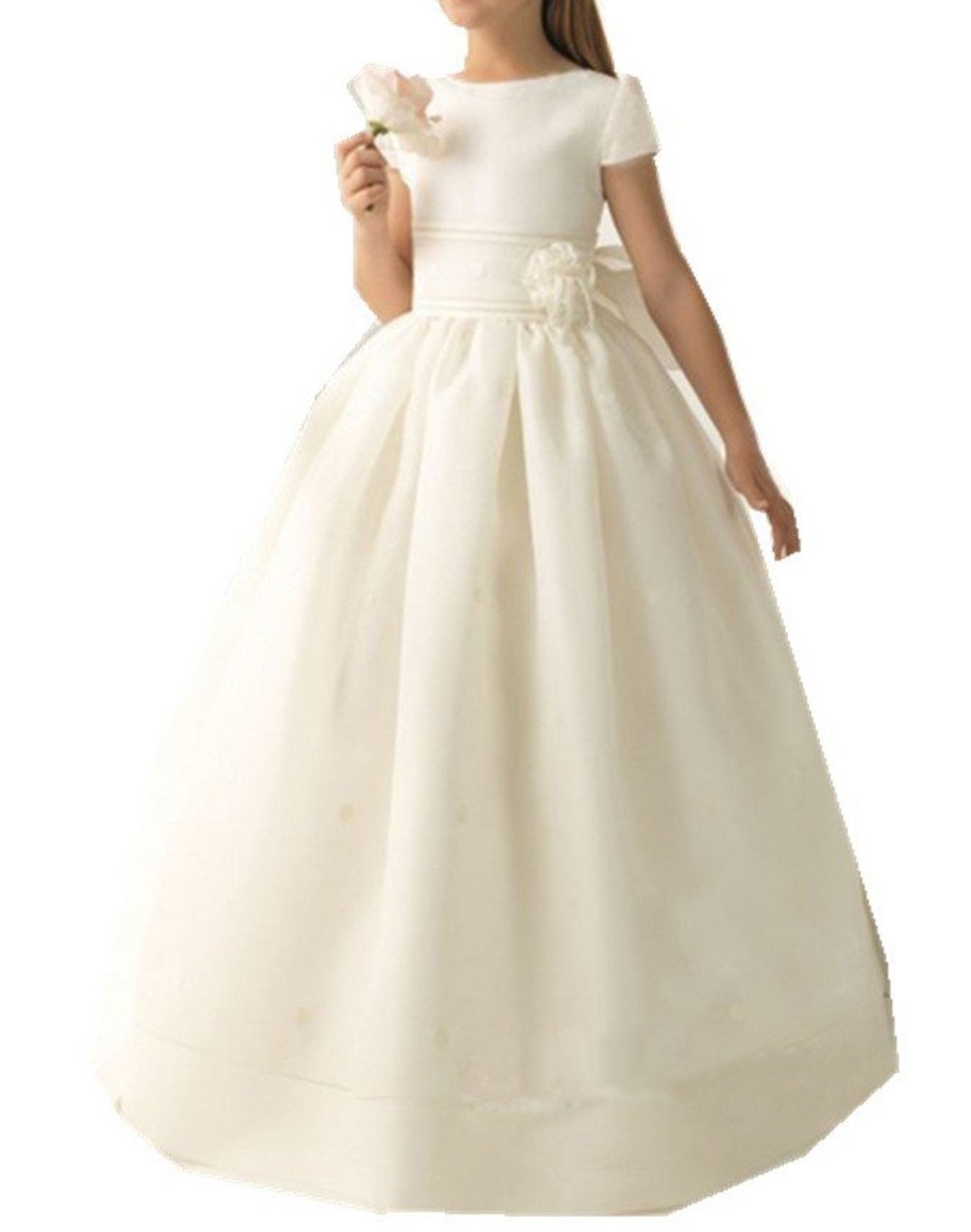 CHA88 Satin Kids First Communion Dress Long Flower Girl Party Dress CHA008