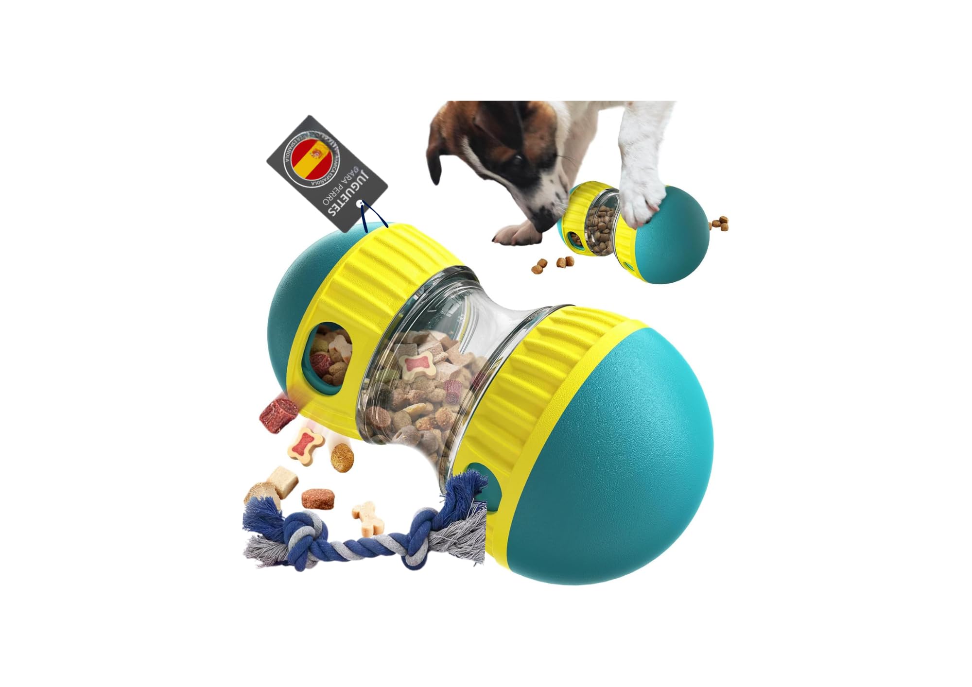 Zedegran®️ Juguetes para Perros + Cuerda Mordedora Pequeña de Regalo. Dos Funciones en un Solo Producto Juego Inteligencia Perros y Dispensador de Comida Perros. Juguetes Perros Pequeños..