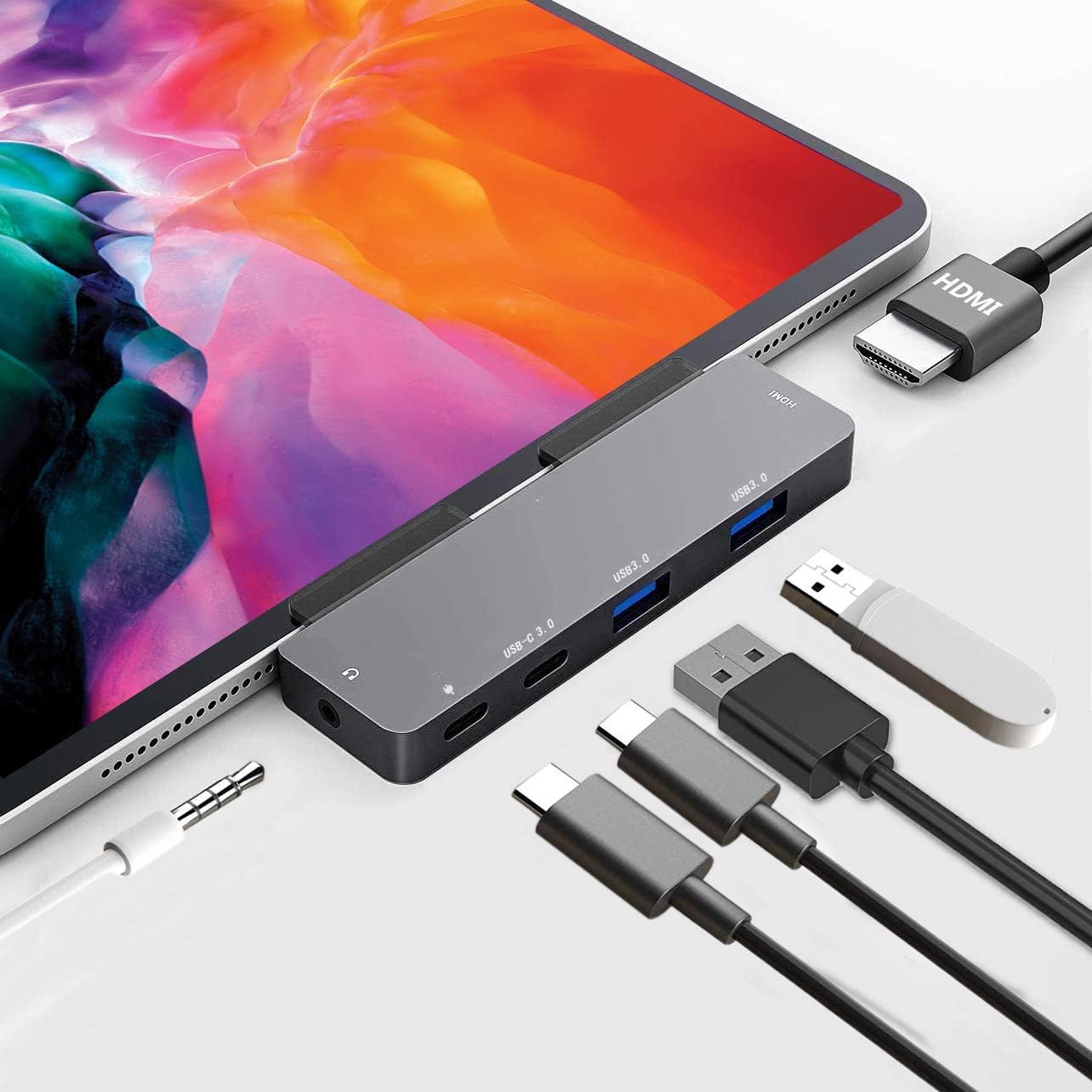 USB C Hub for iPad Pro 2018/2020,6in1 Adapter for iPad Pro 11/12.9