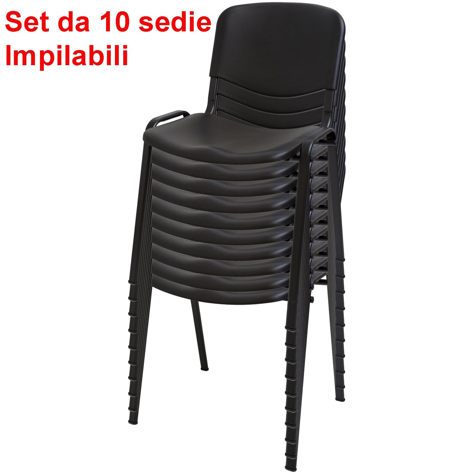 Set 10 Sedie Sala Attesa e Conferenza - Sedie Impilabili con Certificazione CATAS - Struttura in Metallo e Scocca in Polipropilene - Ideali per Ufficio, Scuola ed Eventi