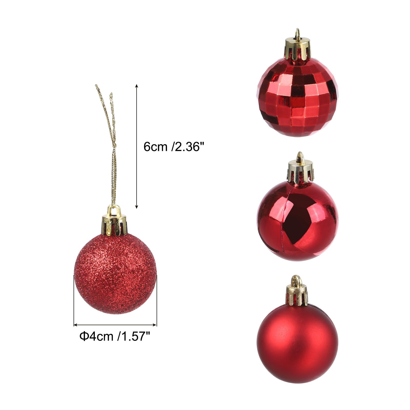 uxcell 24Pcs Red 1.57 Inch Christmas Balls Ornaments Shatterproof Ornaments Hanging Baubles for Xmas Trees Wedding, Party Decorations - Image 2