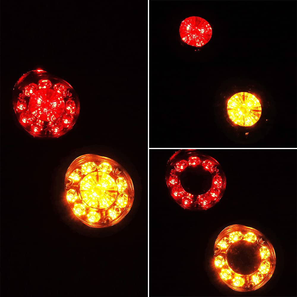 Astra Depot 2pcs Round 28-LED Red Amber Double Face with Visor IP65 Side Marker Turn Signal Pedestal Fender Lights Compatible with Peterbilt Kenworth Freightliner Volvo Semi Truck Trailer