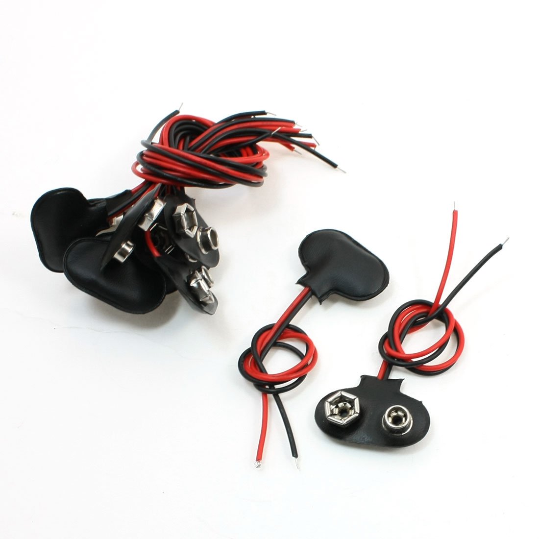 Uxcell 10-Pack 9V Battery Snap Connectors - T Type With Faux Leather Housing, Black/Red Wires - View #4