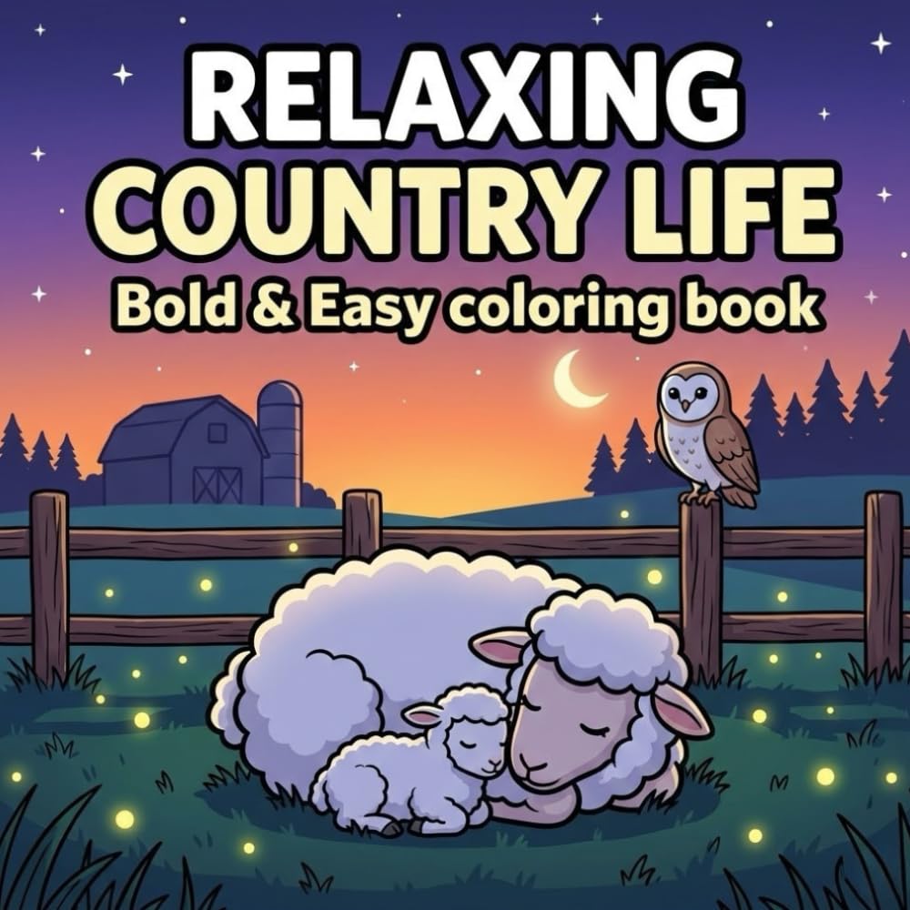 Relaxing Country Life: Bold and Easy Nature Coloring Book with Cozy Village Scenes – Simple Homestead, Cottage Interiors, and Rustic Relaxation for Adults